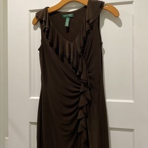 Lauren Ralph Lauren Brown Ruffle-Trim Midi Dress